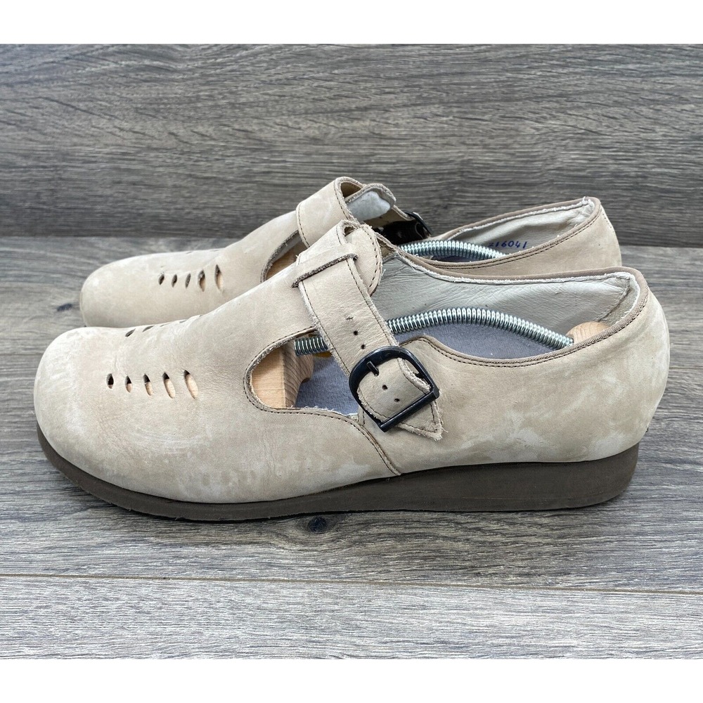 P.W. Minor Orthopedic Clogs Women 10.5 Beige Suede Buckle Wedge Extra Depth